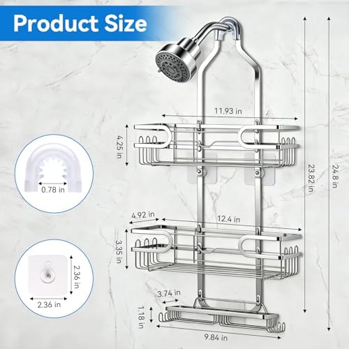 Shower Caddy Hanging, Over Head Shower Caddy Shower Storage Rack Basket with Hooks for Razor and Sponge Rustproof, No Drilling, Accessories for Bathroom and Kitchen, Chrome - Image 2