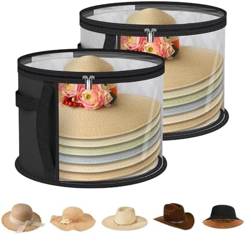 2Pcs Oversized Clear Hat Organizer Hat Storage Boxes for Women, Closet Organizer Storage for Baseball Caps Collapsible Cowboy Box,Wide Brims Hat Case with Carrying Handles by FHUIEWRY