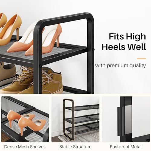 Expandable Metal Shoe Rack for Closet, Entryway & Garage, 3-Tier, Black | Adjustable Height for Boots, Stackable Design, Dense Mesh Shelves for Heels, Fits Small Spaces, Apartments and Rentals - Image 5