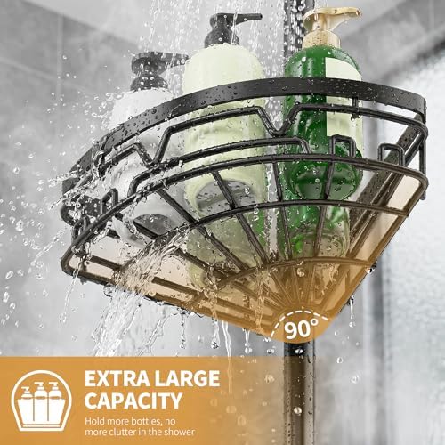 DAOYA Tension Pole Shower Caddy with Towel Bar - Corner Shower Caddy, Black - Image 4