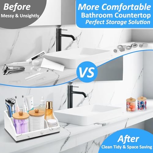 Bathroom Counter Organizer, White Marble Toothbrush Holders for Bathrooms with 2PCS Qtip Holder, Bathroom Organizer Countertop Toothbrush and Toothpaste Holder for Makeup Organizer for Vanity - Image 2