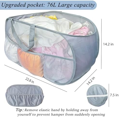 Pop Up Laundry Hamper 2 Pack with Handles & Side Pockets - Image 3