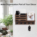 Lwenki Key Holder for Wall – Decorative Wooden Mail Holder and Key Shelf with Mounting Hardware, Installation Guide – Paulownia Wood with Metal Key Hooks (Brown, Large - 11.8inch) - Image 4