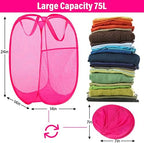 BATTOO Deluxe Strong Mesh Pop up Laundry Hamper Basket with Side Pocket for Laundry Room, Bathroom, Kids Room, College Dorm or Travel 3 Pack Blush - Image 3