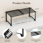 Extendable Metal Wire Shelf Organizer - Adjustable 15-24.4in Length, Stackable Storage Rack for Kitchen/Pantry/Bathroom/Shoe Cabinet/Tool Closet (1,Black) - Image 2