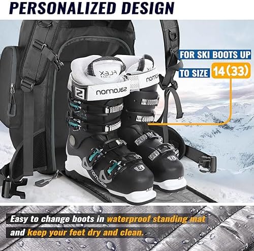 Ski Boot Bag, 65L Durable Travel Backpack, 1680D Nylon Waterproof Snowboard Boot Bag, Skiing and Snowboarding Travel Luggage for Helmet, Goggles, Gloves, Outerwear & Accessories - Image 6
