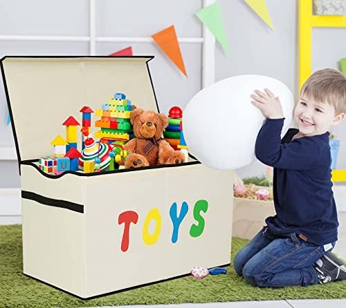 YOLOXO Toy Box Chest, Collapsible Sturdy Storage Bins with Lids, Extra Large Kids Toy Storage Organizer Boxes Bins Baskets for Kids, Boys, Girls, Nursery Room, Playroom, Closet (New Beige) - Image 7