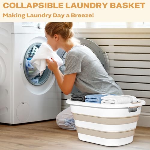OOAMBB 43L(11.5Gallon) Collapsible Plastic Laundry Baskets (Beige, 2 Packs) - Image 3