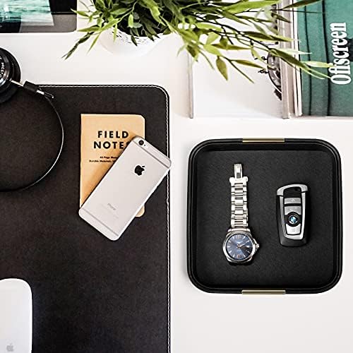 SANZIE Leather Tray Desktop Storage, Trinket Catchall Tray (Black) - Image 2
