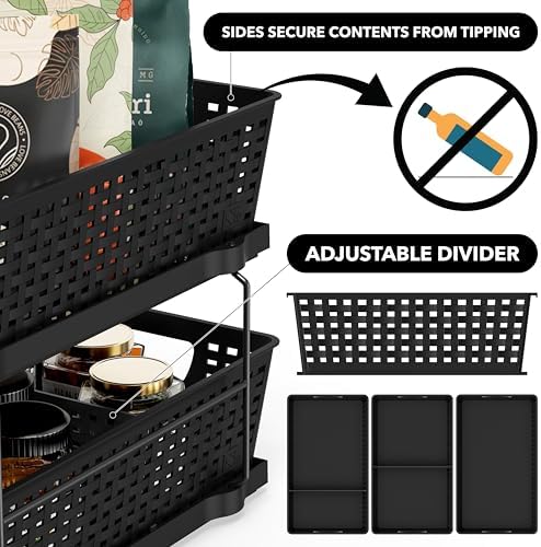 Simple Houseware 2 Tier Pull-Out Sliding Drawer Under Sink Storage, Black - Image 4