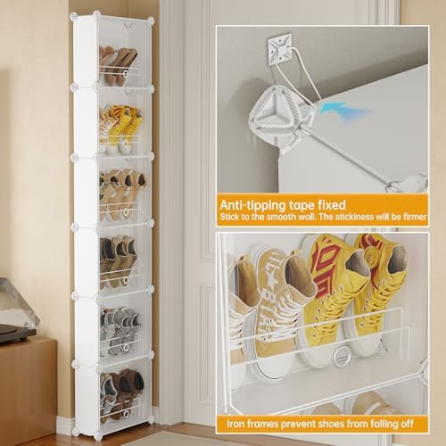 MAGINELS 6-Tier Slim Shoe Storage,Narrow Shoes Rack,Hidden Closet Organizer for Small Spaces,Tall shelf for Wall Behind Door,Entryway,White - Image 6