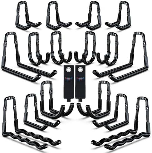 3-H Super Heavy Duty Garage Wall Hooks 18 Pack, One-Piece Construction Garage Wall Hooks, Garage Hanger & Organizer Wall Mount for Ladders, Bikes, Chairs, WeedEaters, Shovels, Garden Tools (Black) by 3-H