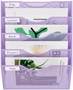 EasyPAG Wall File Organizer 5 Tier Hanging Paper Folder Holder, Zero Assembly Metal Mesh Wall Mounted Mail Organizer for Office Home Classroom Narrow Spaces, Puple - Image 6