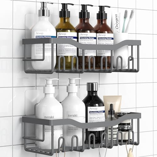 EUDELE Shower Caddy 2 Pack, Adhesive Shower Organizer for Home Decor & Kitchen Storage, No Drilling, Rustproof Stainless Steel Bathroom Shelf Organizer by EUDELE