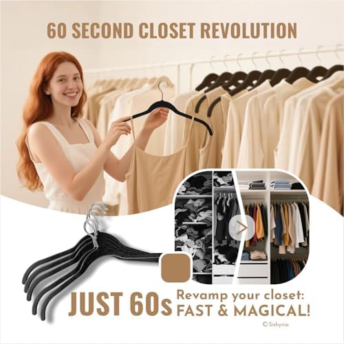 Sishynio Velvet Hangers 30 Pack, Slim Flocked Clothes Hangers Black - Image 6
