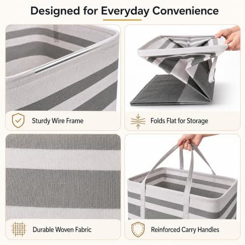 2 Pack Large Laundry Baskets, Laundry Hampers, Freestanding Waterproof Collapsible Clothes Basket with Easy Carry Handles in Laundry Room Bathroom Bedroom Dorm,Grey,75L - Image 6