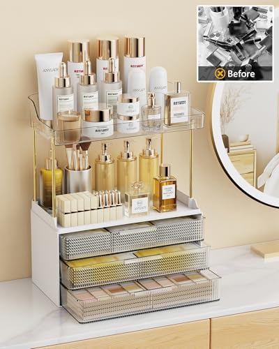 Anylady Bathroom Organizers and Storage, Makeup Organizer (Sturdy Durable Attractive), Ideal for Vanity, Countertop, Counter, Perfume, Skincare, Cabinet, Cosmetic, Dresser Organizer (White) - Image 3