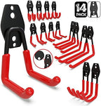 3-H Garage Wall Hooks 14 Pack,Garage Hooks Heavy Duty with Extra Welding Spots,Garage Hooks for Hanging,Garage Organizer for Garden,Lawn,Yard Tools,Chairs,Ladders,WeedEater,Shovel,Blower(Red) | Multi-Purpose Garage Hooks to Organize Garden Lawn Tools, ... by 3-H