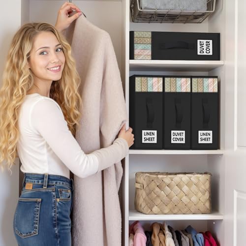 WOWBOX Sheet Organizers and Storage,Closet Bed Sheet Organizer Under Bed Storage and Organization with Label Cards & Clear Window for Bedding Sheets,Duvet Covers,Blankets (6 Pack，Black) - Image 6