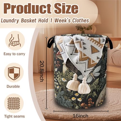 Wild Mushroom Forest Laundry Basket, Laundry Hamper Waterproof Oxford Cloth Tote Collapsible,Clothes Storage Bucket Decorative Toy Organizer For Bathroom Bedroom 16" x 20.8" - Image 2