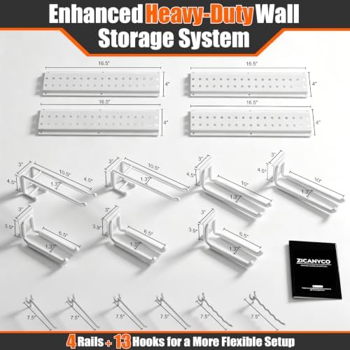 Garage Tool Organizer Wall Mount 66 inches with 13 Adjustable Heavy-Duty Hooks, Garage Organization, Garden Tool Storage Rack for Garage,Yard,Shed, Holds Up to 520 lbs,White - Image 3