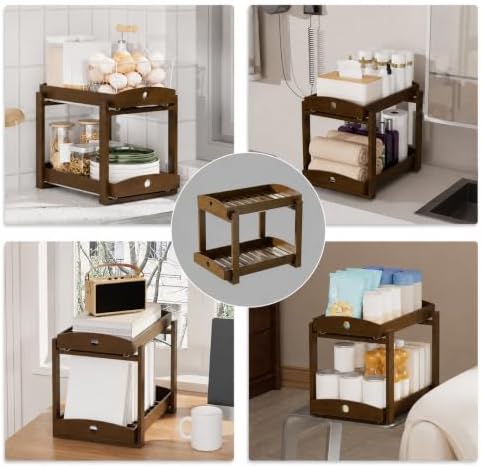 Bamboo Under Sink Organizer 2 Tier Pull Out Cabinet Storage Drawer - Image 4
