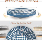 Blue and White Checkerboard Lazy Susan with Rubberwood Base and Metal Rail - Image 6