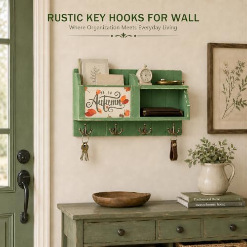 Key Holder Wall Mount with Chalkboard & 4 Key Hooks for Home Decor, Green - Image 4