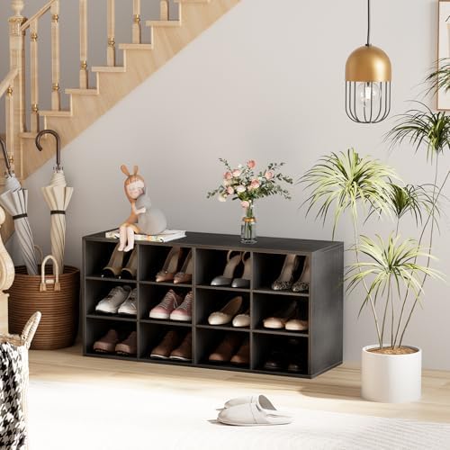 Shoe Storage Bench Cubby with 12 Cubbies, Wood Shoe Rack Organizer Cabinet - Image 3