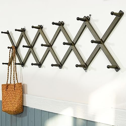 WEBI Accordion Wall Hanger,Expandable Wooden Hat Rack for Wall Mounted Coat Rack,Accordion Hat Hooks Holder for Baseball Caps,17 Peg,Dark Walnut - Image 5