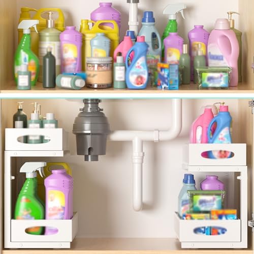 Under Sink Organizer, 2 Pack 2 Tier Metal Slide Out Pull Out Cabinet Organizer Shelf, Height Adjustable Organization and Storage Series, Bathroom/Desktop/Cabinet/Kitchen organization, White - Image 5