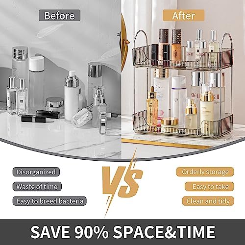 Akinbas 2 Tier Bathroom Organizer Countertop Makeup Perfume Tray Skincare Organizer for Bathroom Dresser Vanity (Grey) - Image 4