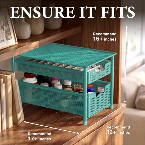 Simple Houseware Stackable 2 Tier Sliding Basket Drawer, Turquoise - Image 3