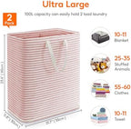 Lifewit 2 Pack Laundry Basket 100L Each, Collapsible Clothes Hamper with Reinforced Handles, Freestanding Waterproof Design for Bedroom and Laundry Room, Grey&Pink 200L Total - Image 4