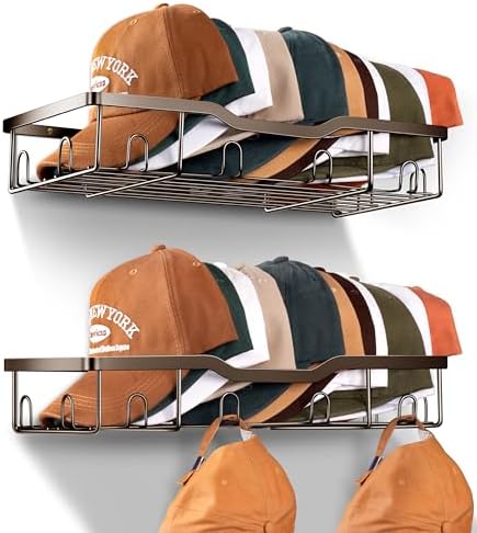 KEETDY Metal Hat Racks for Wall Baseball Cap Organizer Fit 48 Caps Holder, 2 Packs Sturdy Wall Mounted Hat Storage Organizer, Brown by KEETDY