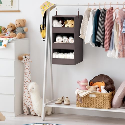 GRANNY SAYS 3-Shelf Hanging Closet Organizer, Foldable Storage, Dark Brown | 33 lb Capacity, No-Sag Support, Keeps Clothes Neat, Folds Flat, Fits RV, Dorm & Small Closets - Image 2
