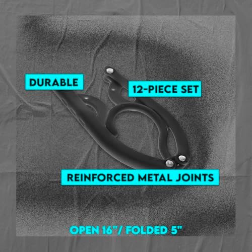 SE 12-piece Set of Folding Ultra Compact Travel Hangers (Black & White), Open 16-Inches Folded 5-Inches - Image 7