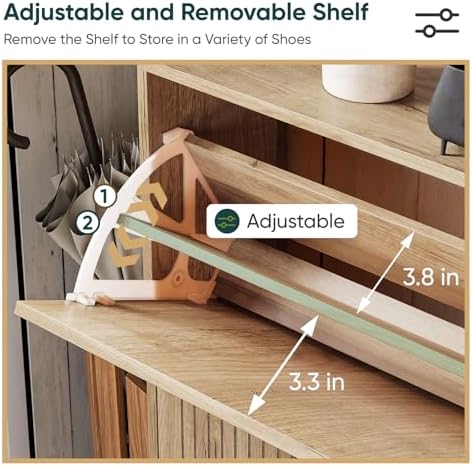 Shoe Cabinet Storage for Entryway with 2 Flip Drawers, Narrow Shoe Cabinet for Entryway, Hidden Slim Shoe Organizer Rack Cabinet (Natural, 23.6" W) - Image 5
