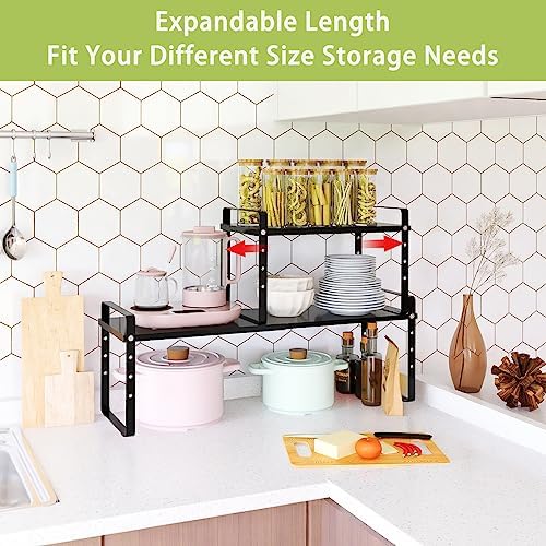 Across-Star Expandable Cabinet Shelf Organizer Rack, Stackable Kitchen Counter Storage Shelves Stand, Adjustable Height Pantry Shelf Spice Rack (Black, 1 Pack) - Image 3