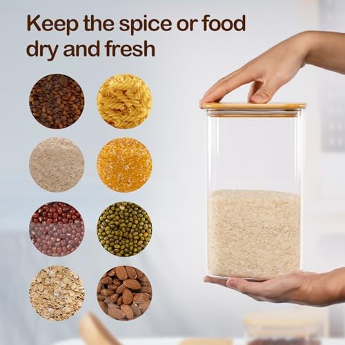 D2scrma 149oz Airtight Glass Square Storage Canister with Bamboo Lid Set of 2(4400ml*2) Large Gallon Glass Jars for Sugar, Flour, Cookies and Coffee beans (‎with Black Lable) - Image 3
