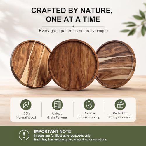12" Acacia Wood Lazy Susan Turntable Countertop Organizer for Kitchen - Image 5