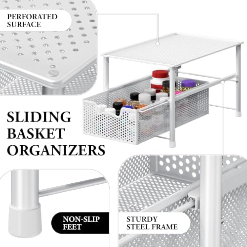Simple Houseware Stackable Under Sink Sliding Basket Drawer, White - Image 4