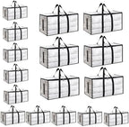 16 Pack-Extra Large Heavy Duty Moving Bags - Waterproof Storage Totes with Handles & Zippers, Foldable for College Dorm, Storage (Clear) by Unknown