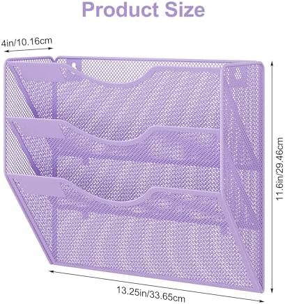 EasyPAG 3 Pocket Mesh Wall File Organizer, Hanging Paper Folder Holder with Classify Label, Vertical Wall Mount Mail Organizer for Office Home Classroom, Purple - Image 6