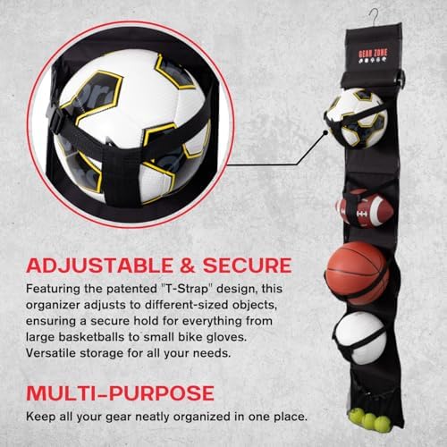 Hanging Sports Equipment Organizer | Multi-Purpose | Garage Sports Ball Storage | Storage for Basketball Football Volleyball Tennis Soccer Biking | Toy Storage | Includes Hook - Image 3
