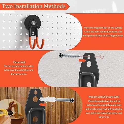 Heavy Duty Magnetic Garage Hooks, 4 Pack 2.59 Inch Large Neodymium Magnet Hooks Magnetic Storage Utility Hooks for Power Drill, Garden Tools,Metal Cabinet, Workshop - Image 4