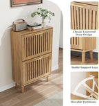 Shoe Storage Cabinet with Louvered 2 Flip Drawers, Narrow Shoe Cabinet Storage for Entryway, Freestanding Shoe Organizer Cabinet with Golden Handles, Slim Shoe Rack Cabinet 23.5in (Natural Wood) - Image 5