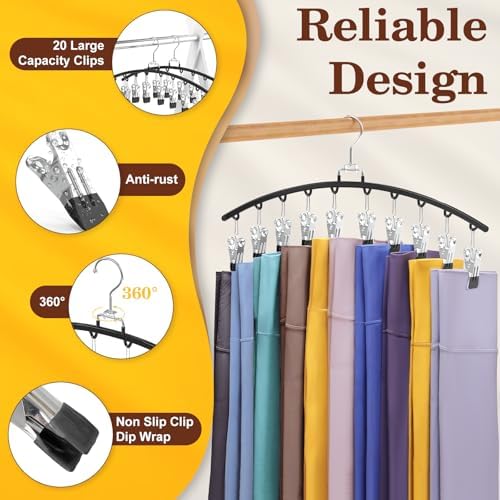 2 Pack Legging Organizer for Closet 360° Swivel, Metal Gym Clothes Organizer w/20 Clips Holds 20 Leggings, Hangers Space Saving, Closet Organizers and Storage, Dorm Room Organization Essentials, Black - Image 2