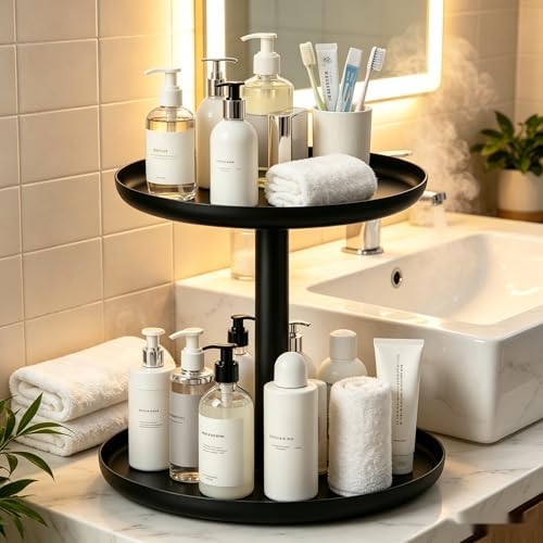 IBERG 2 Tier Lazy Susan Organizer, Rotating Spice Rack (Black) - Image 5