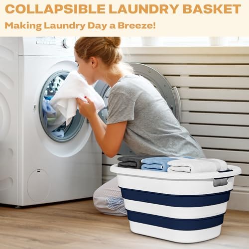 43L(11.5Gallon) Collapsible Laundry Baskets plastic (Blue, 2 Packs) - Image 2